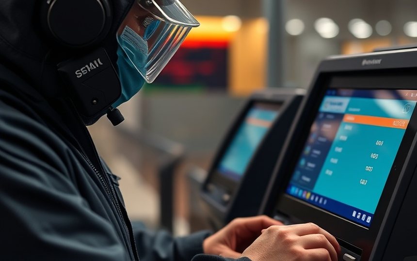 Self-service terminal fitted with anti-skimming protection